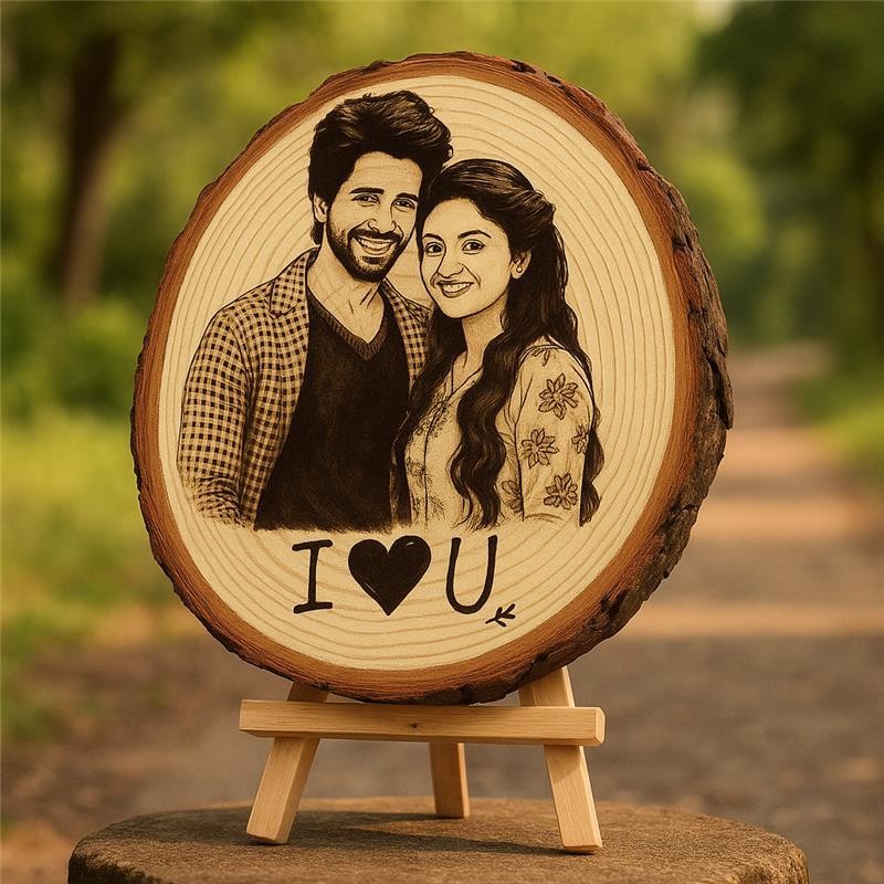 Customizable Engraved on Wood Photo Frame – Round Shape