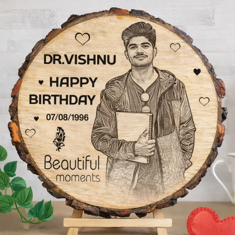 Customized Engraved Natural Wooden Frame On Mango Wood  - Round Shape