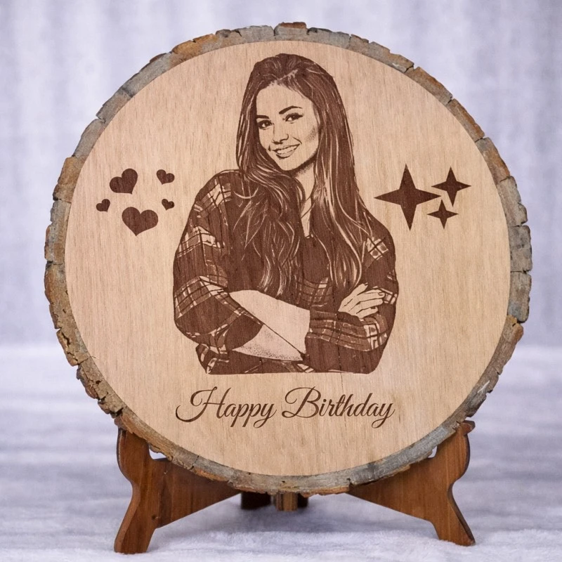 Customizable Engraved on Wood Photo Frame – Round Shape | Romantic Gift for Girlfriend